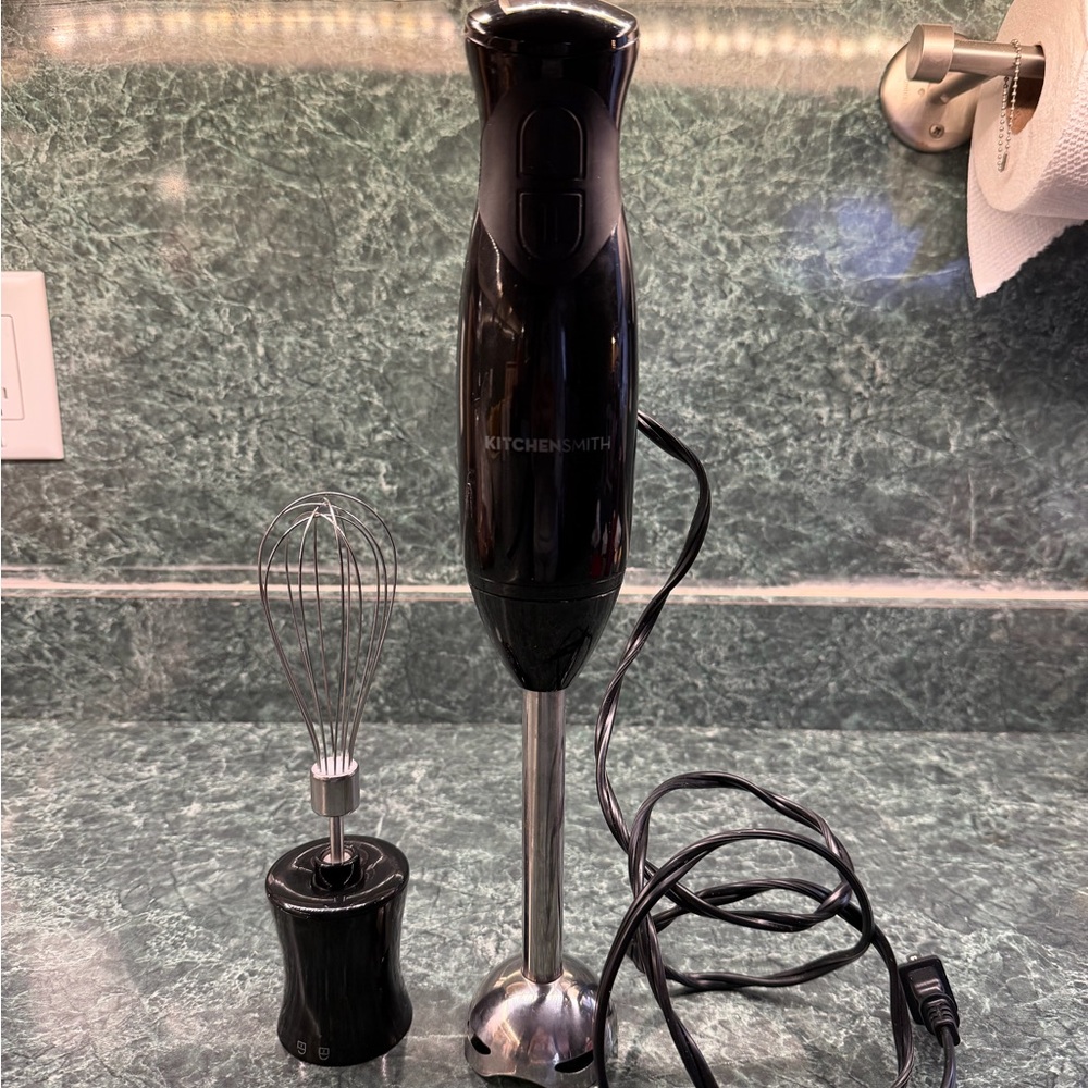 KITCHENSMITH Black Hand Blender with Whisk Attachment